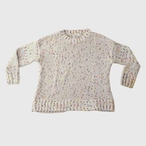 adorable white + rainbow pompom sweater! 🌈